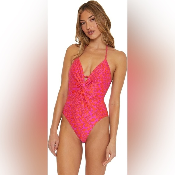 ๐ NWT Trina Turk Trellis Twist Plunge Maillot One Piece Swimsuit Size 14 - Picture 4 of 8